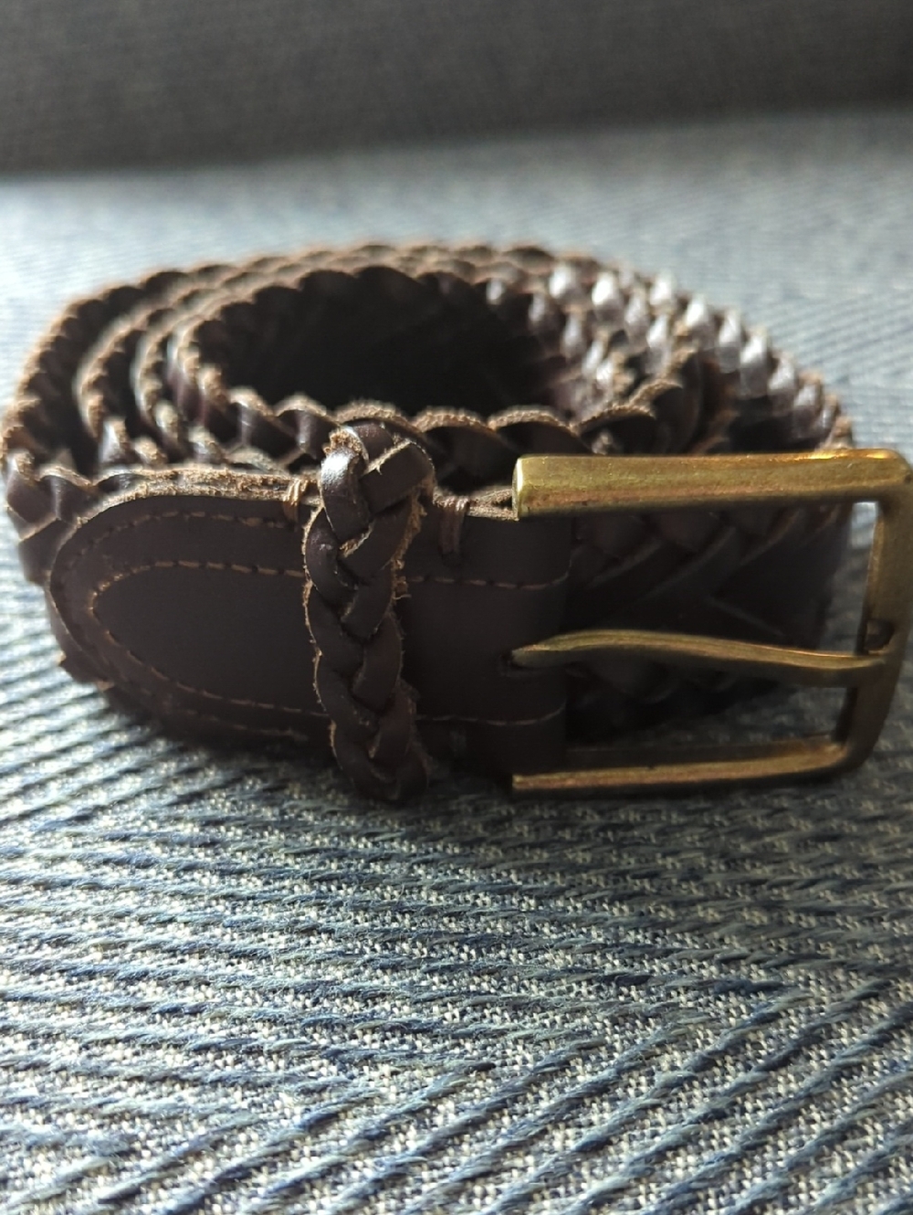 American Eagle Outfitters Braided Brown Leather Belt with Brass Buckle
